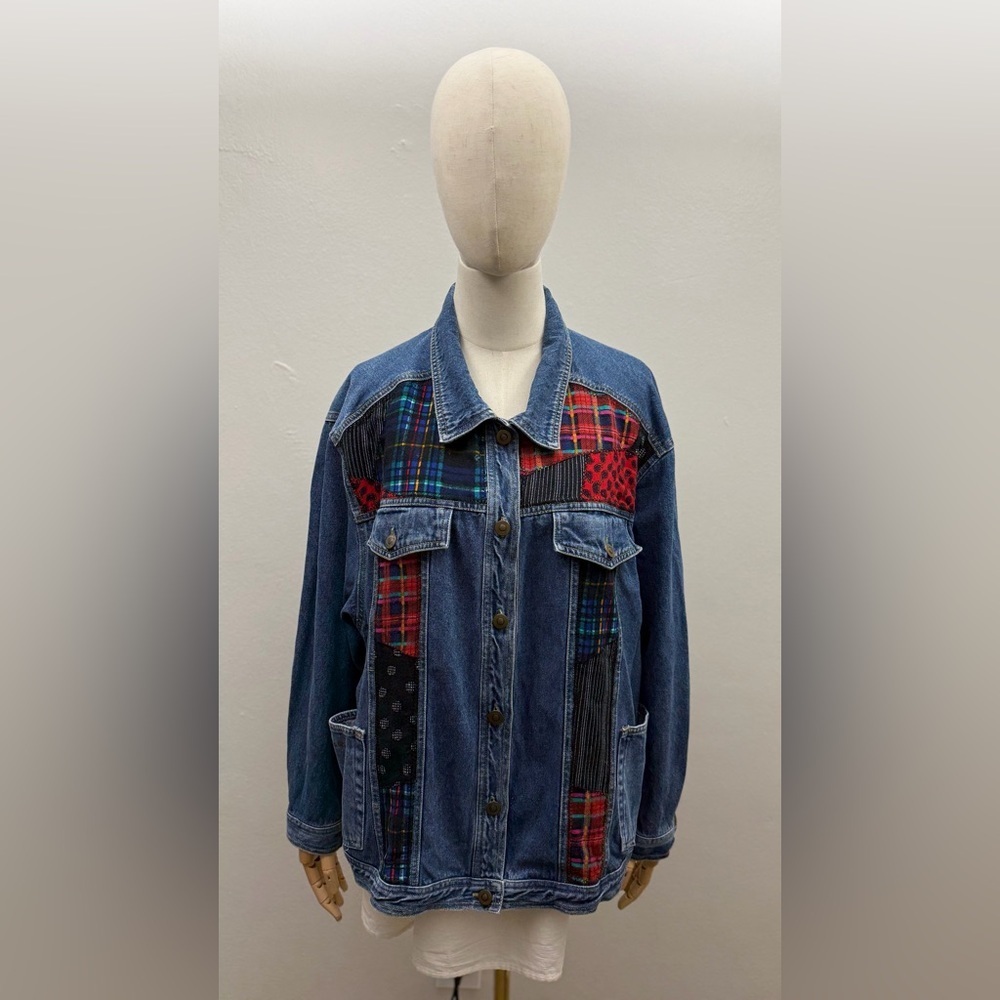 Vintage Carole Little Patchwork Denim Jacket โ Size 18W Cotton